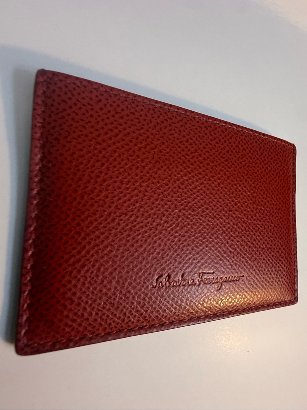 Salvador Ferragamo Two-Tone Red and Light Pink Leather Card Holder
